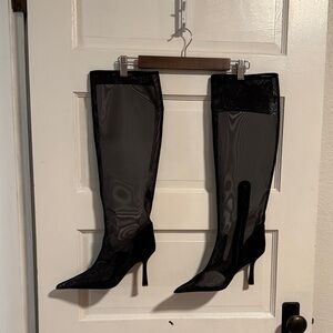 Jeffrey Campbell Black Knee-High Mesh Women's Boots